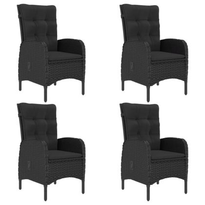 Градински трапезен комплект, 5 части, полиратан и акация, черен