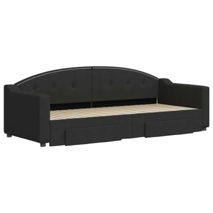 Канапе с изтеглящо легло и чекмеджета черно 80x200 см плат
