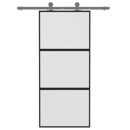 Плъзгаща се врата, черна, 90x205 см, закалено стъкло и алуминий