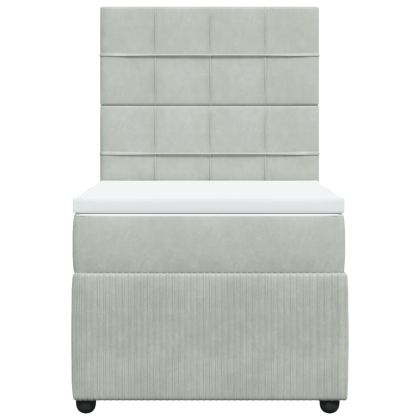 Боксспринг легло с матрак, светлосива, 90x190 см, кадифе