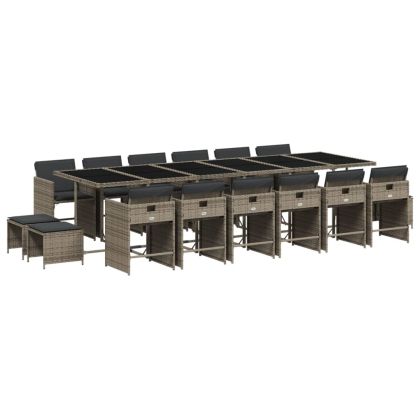 Градински комплект с възглавници 17 части полиратан сив