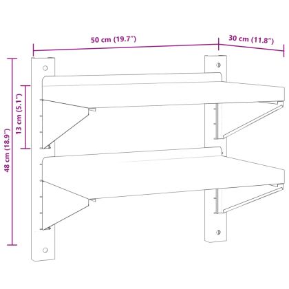 Стенен рафт на 2 нива 50x30x48 см сребрист неръждаема стомана