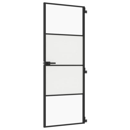 Интериорна врата черна 76x201,5 см закалено стъкло и алуминий