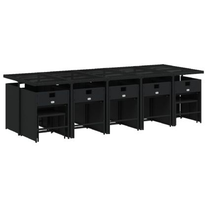 Градински комплект с възглавници 15 части полиратан черен