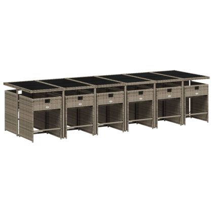 Градински комплект от 13 части с възглавници сив полиратан