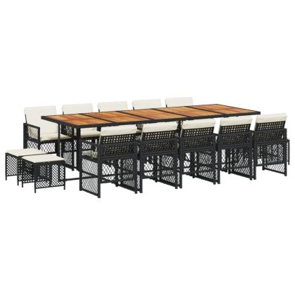 Градински комплект с възглавници 15 части полиратан черен