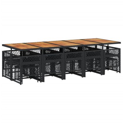 Градински комплект с възглавници 15 части полиратан черен