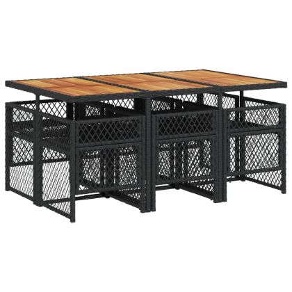 Градински трапезен комплект 7 части възглавници черен полиратан