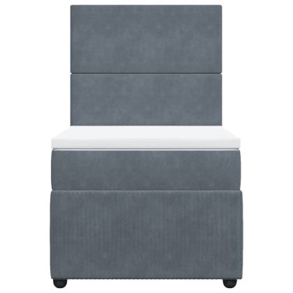 Боксспринг легло с матрак, тъмносиво, 90x200 см, кадифе