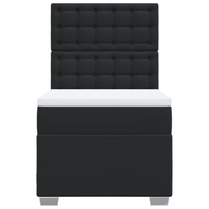 Боксспринг легло с матрак, черно, 90x200 см, изкуствена кожа