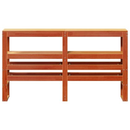 Горна табла с рафтове, восъчнокафява, 140 см, масивно дърво бор