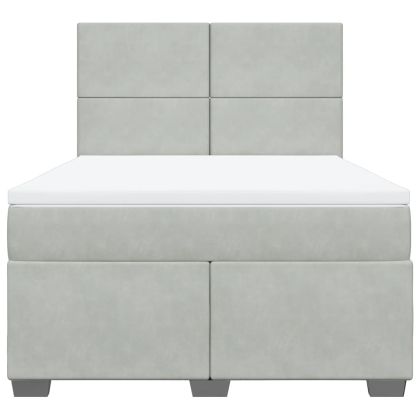 Боксспринг легло с матрак, светлосиво, 140x200 см, кадифе
