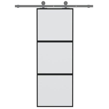 Плъзгаща се врата, черна, 76x205 см, закалено стъкло и алуминий