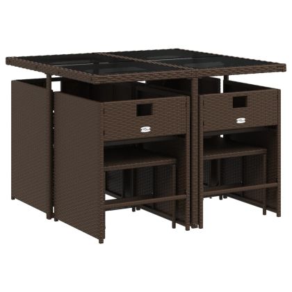 Градински трапезен комплект възглавници 9 части кафяв полиратан