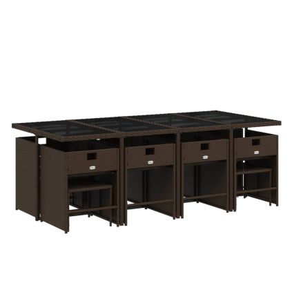 Външен трапезен комплект 13 части с възглавници кафяв полиратан