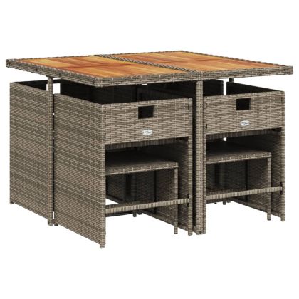 Градински трапезен комплект 9 части с възглавници сив полиратан