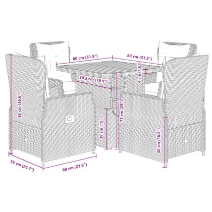 Градински комплект с възглавници, 5 части, бежов полиратан