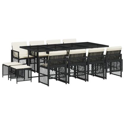 Външен трапезен комплект 13 части с възглавници черен полиратан