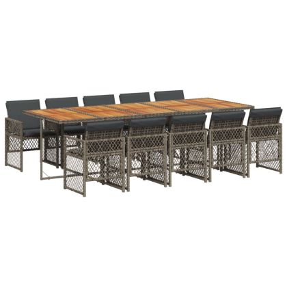 Градински комплект с възглавници 11 части сив полиратан