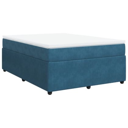 Боксспринг легло с матрак, тъмносиньо, 140x200 см, кадифе