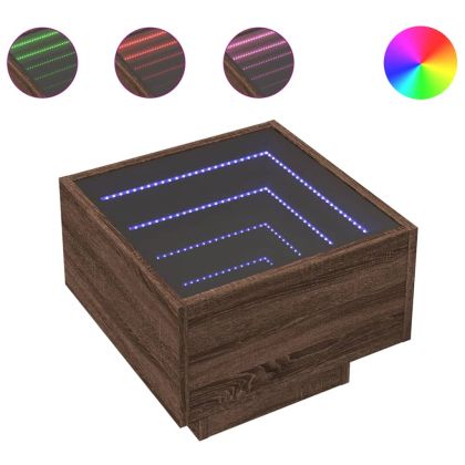 Нощна масичка с Infinity LED, кафяв дъб, 40x40x30 см