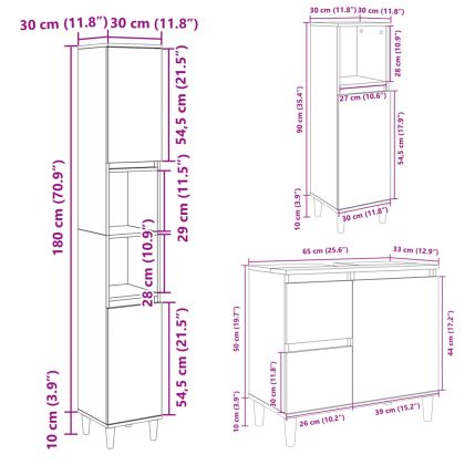 Комплект шкафове за баня от 3 части дъб сонома инженерно дърво