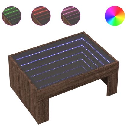 Маса за кафе с Infinity LED, кафяв дъб, 70x50x30 см