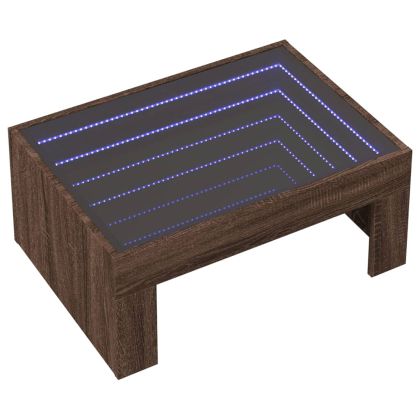 Маса за кафе с Infinity LED, кафяв дъб, 70x50x30 см
