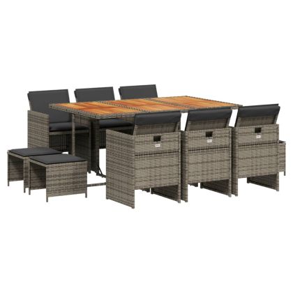 Градински комплект с възглавници 11 части сив полиратан