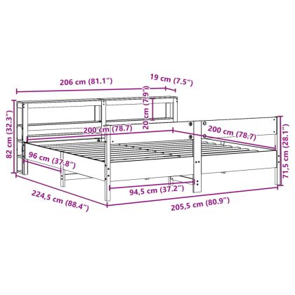Рамка за легло без матрак, бял, 200x200 см, бор масив