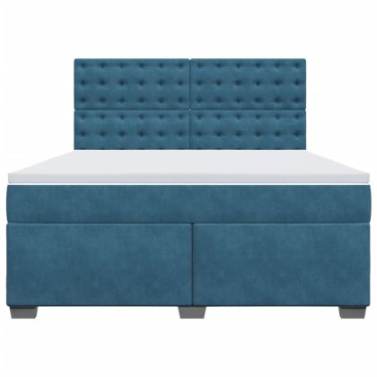 Боксспринг легло с матрак, синьо, 180x200 см, кадифе