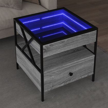 Маса за кафе с Infinity LED, сив сонома, 50x50x51 см