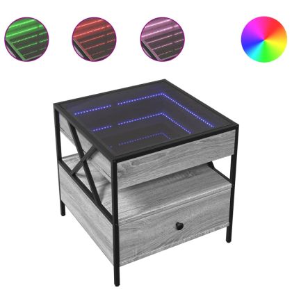 Маса за кафе с Infinity LED, сив сонома, 50x50x51 см