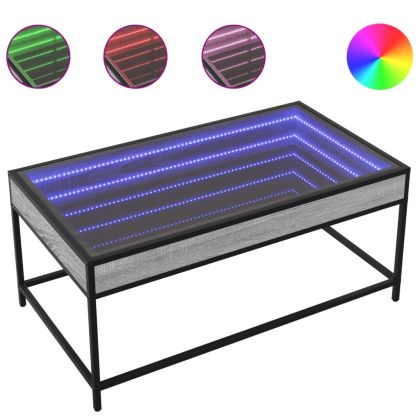 Маса за кафе с Infinity LED, сив сонома, 90x50x41 см
