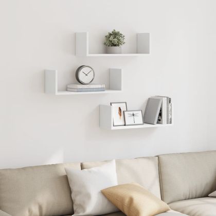 Стенни рафтове, 3 бр, бели, 58x18x18 см, инженерно дърво