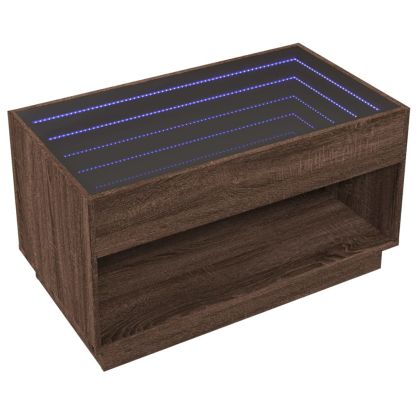Маса за кафе с Infinity LED, кафяв дъб, 90x50x50 см
