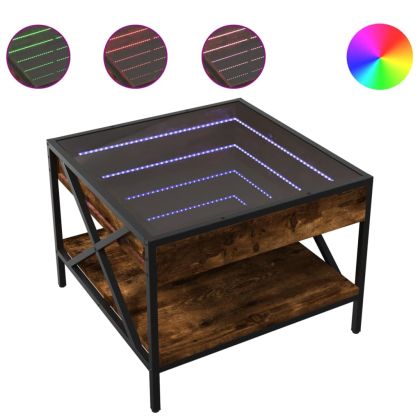 Маса за кафе с Infinity LED, опушен дъб, 50x50x38 см