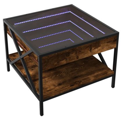 Маса за кафе с Infinity LED, опушен дъб, 50x50x38 см
