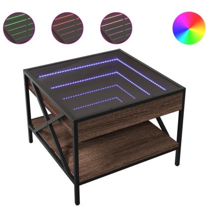 Маса за кафе с Infinity LED, кафяв дъб, 50x50x38 см