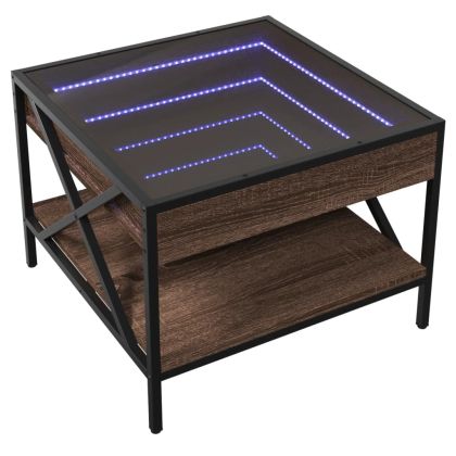Маса за кафе с Infinity LED, кафяв дъб, 50x50x38 см