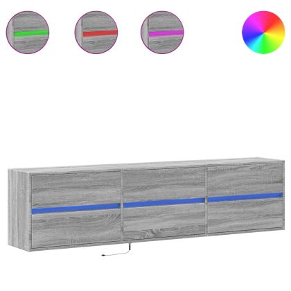 Стенен ТВ шкаф с LED, сив сонома, 180x31x45 см