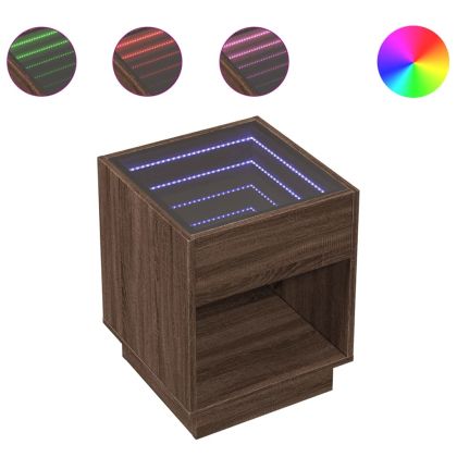 Маса за кафе с Infinity LED, кафяв дъб, 40x40x50 см