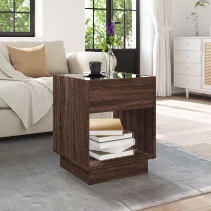 Маса за кафе с Infinity LED, кафяв дъб, 40x40x50 см