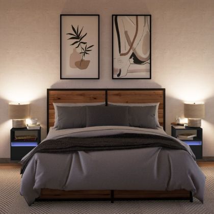 Нощни шкафчета за стена с LED осветление, 2 бр, черни