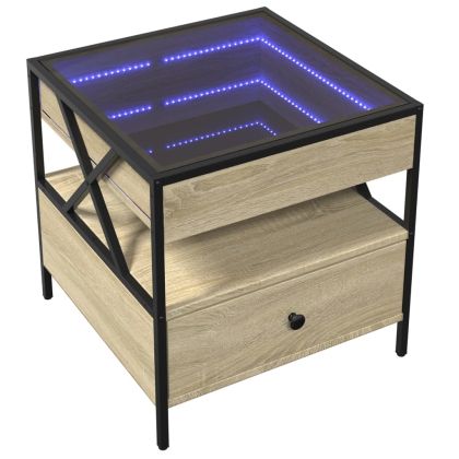 Маса за кафе с Infinity LED, сонома дъб, 50x50x51 см