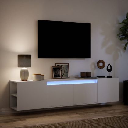 Стенен ТВ шкаф с LED, бял, 180x31x39,5 см