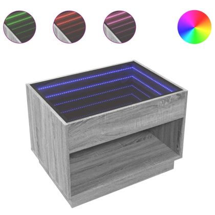 Маса за кафе с Infinity LED, сив сонома, 70x50x50 см