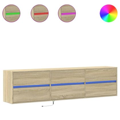 Стенен ТВ шкаф с LED, дъб сонома, 180x31x45 см