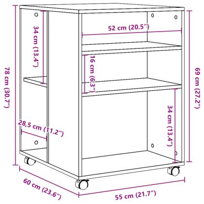 Помощна маса с колелца бяла 55x60x78 см инженерно дърво
