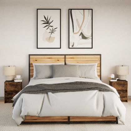 Нощни шкафчета с LED, 2 бр, Опушен дъб, инженерно дърво